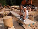 Steve using the power plane to prepare a stair stringer